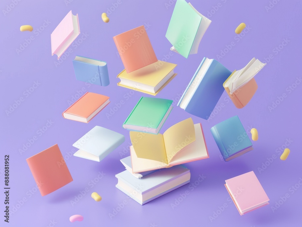 Colorful Books Floating in Purple Colorful Books Floating in Purple