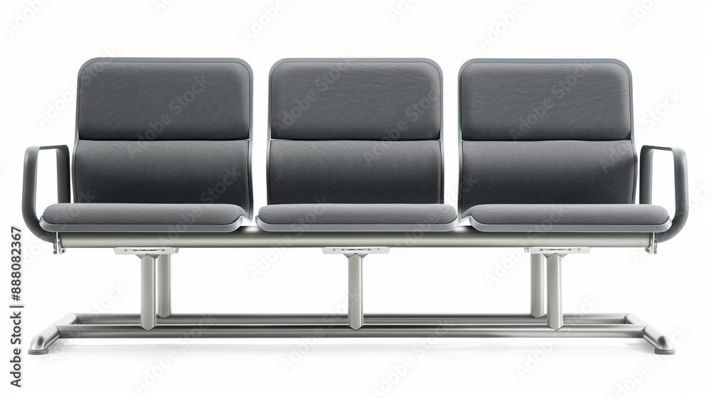 Modern Stainless Steel and Black Leather Airport Seating Chairs Isolated on White Modern Stainless Steel and Black Leather Airport Seating Chairs Isolated on White