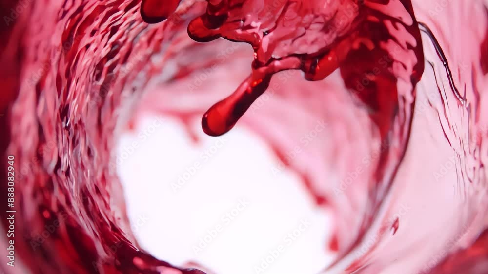 Slow motion Red grape Juice pours into a glass forming a beautiful wave. High quality 4k footage
