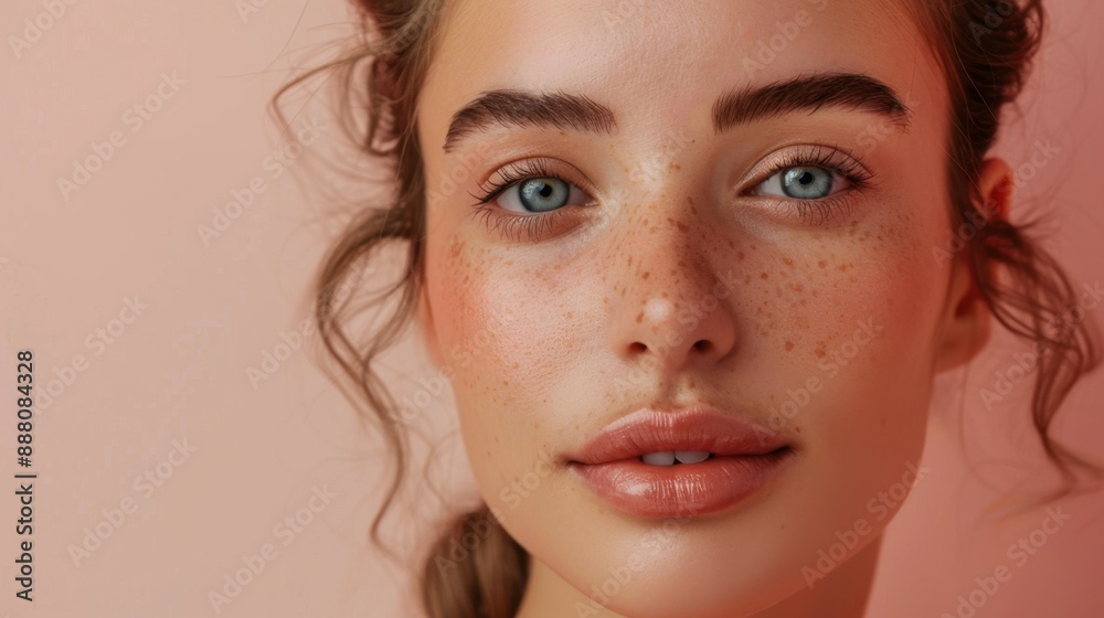 The face of a woman with clean, healthy skin is shown in this beauty photo The face of a woman with clean, healthy skin is shown in this beauty photo
