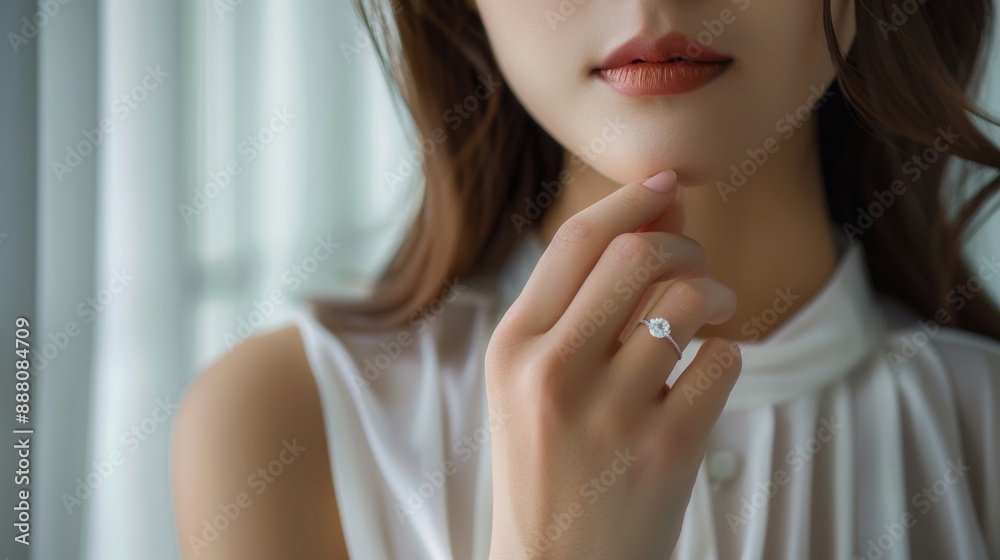 Closeup of Woman's Hand with Diamond Ring Closeup of Woman's Hand with Diamond Ring