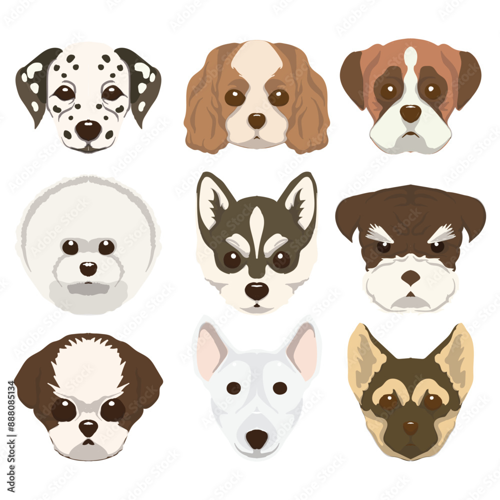 Set of different dogs heads. Vector illustration on a white background. Set of different dogs heads. Vector illustration on a white background.