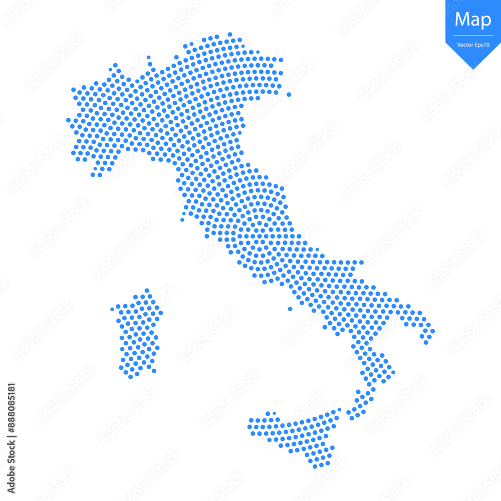 Fototapeta premium Abstract graphic Italy map from point blue on a white background. Vector illustration.