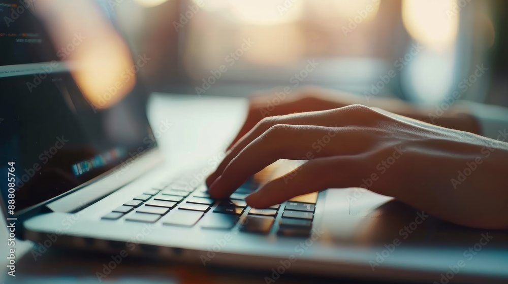 Person typing code on a laptop, focusing on web development. Hands navigating through html, css, and javascript in a busy office Person typing code on a laptop, focusing on web development. Hands navigating through html, css, and javascript in a busy office