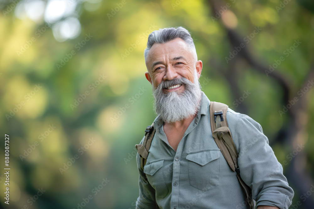 Happy Man with Backpack Outdoors Happy Man with Backpack Outdoors
