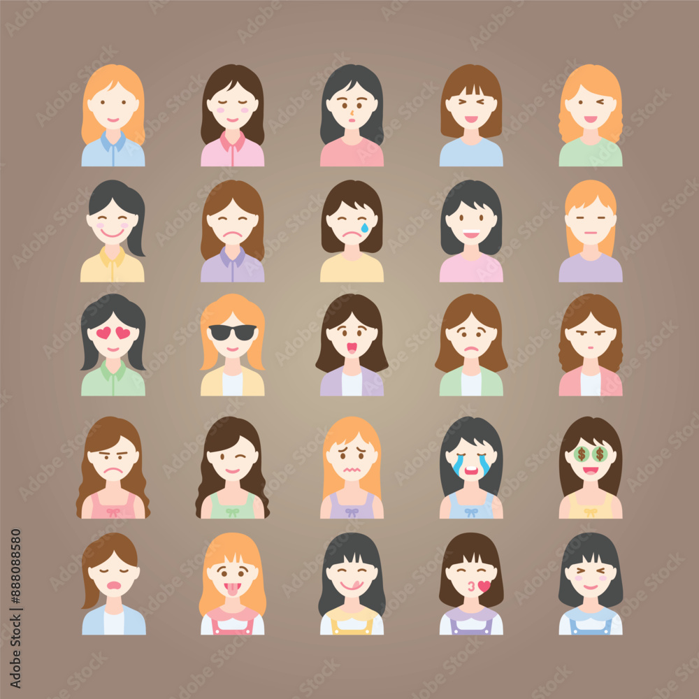avatar girl emotion icon set avatar girl emotion icon set