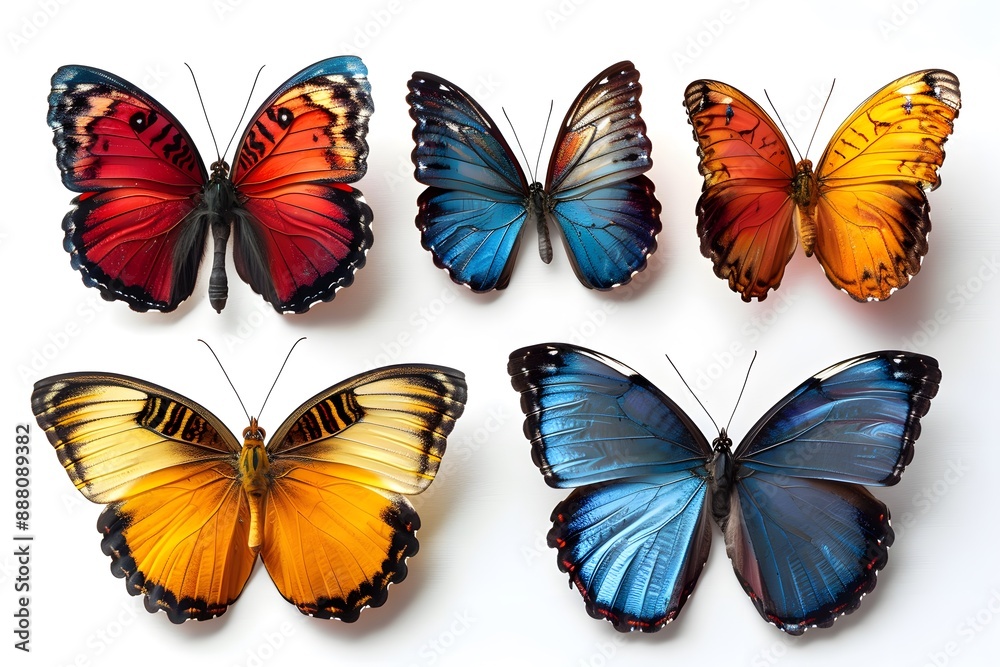 Vibrant Collection of Colorful Butterflies Displayed on a White Background Vibrant Collection of Colorful Butterflies Displayed on a White Background