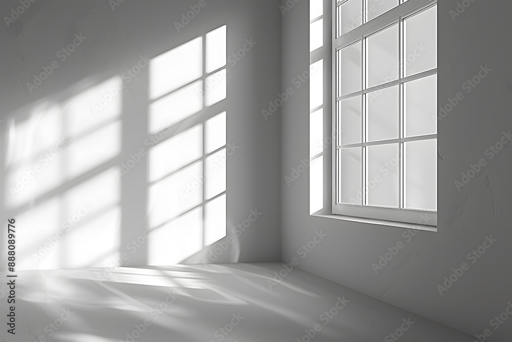 Sunlight Streaming Through a Window Casting Shadows on a White Wall