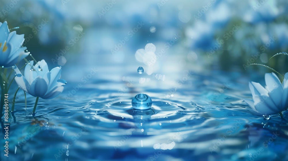 Pristine water drop on water, Clean Water Drop, World Water Day Concept, Every Drop Matters. Pristine water drop on water, Clean Water Drop, World Water Day Concept, Every Drop Matters.