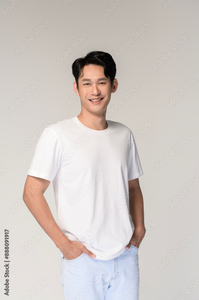 Portrait of young smiling asian man over white background Portrait of young smiling asian man over white background