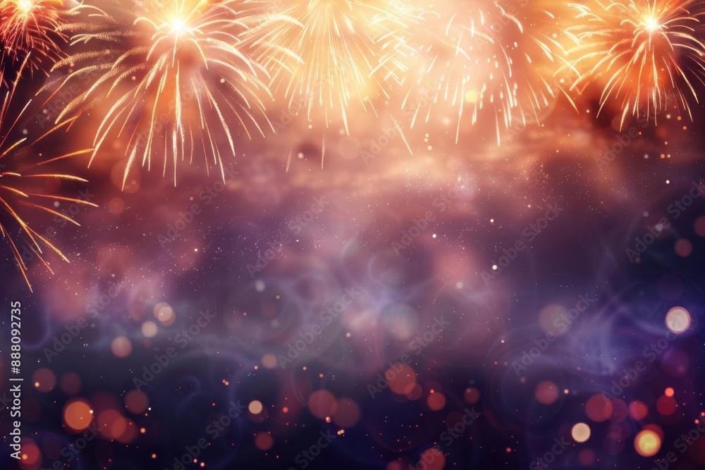 Fototapeta premium Beautiful fireworks display with colorful lights and bokeh effect, perfect for celebrations, holidays, and festive occasions.