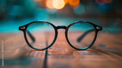 A pair of glasses is sitting on a wooden table © CYBERPINK