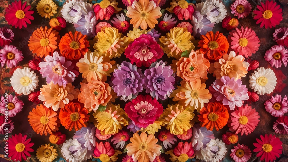 Colorful flowers background flat lay top view Colorful flowers background flat lay top view