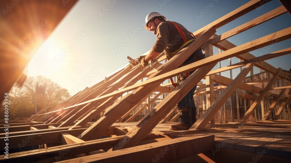 Naklejka premium craftsman and carpenter working at construction site of new house