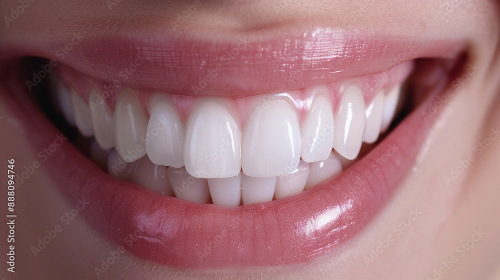 Close up of a happy woman smiling with perfect white teeth Close up of a happy woman smiling with perfect white teeth