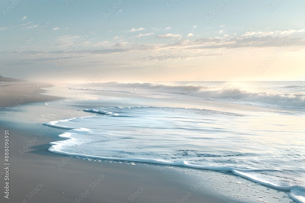 Serene Morning at a Tranquil Beach with Gentle Waves Serene Morning at a Tranquil Beach with Gentle Waves