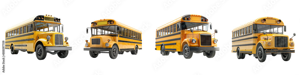 Classic yellow school buses on white background, perfect for back to school themes Classic yellow school buses on white background, perfect for back to school themes