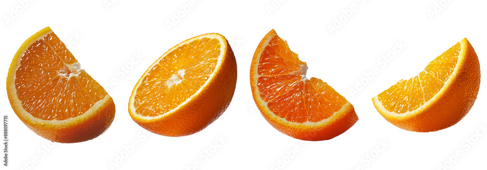 Four Slices of Fresh Juicy Orange on White Background Four Slices of Fresh Juicy Orange on White Background