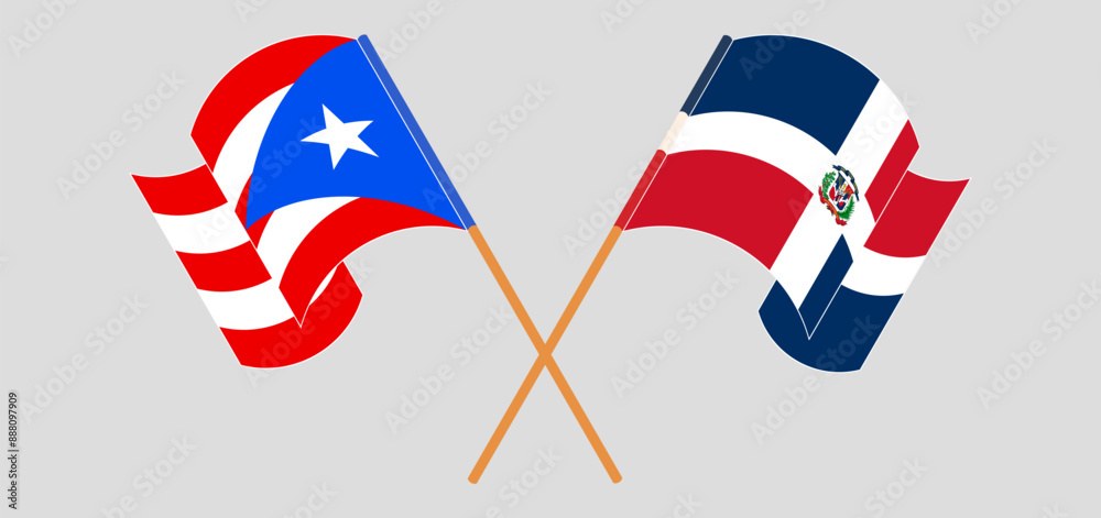 Crossed and waving flags of Puerto Rico and Dominican Republic Crossed and waving flags of Puerto Rico and Dominican Republic