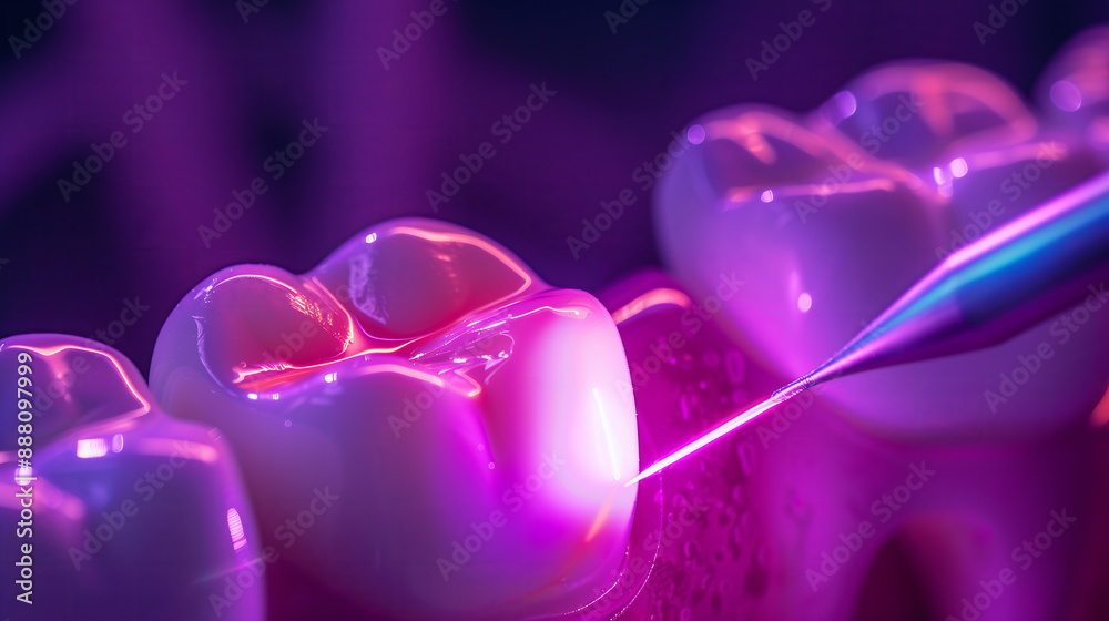Dental Laser Treatment on Molar in Purple Light Dental Laser Treatment on Molar in Purple Light