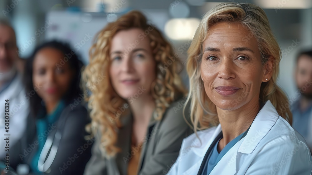 Diverse group of doctors in a medical meeting room, brainstorming ideas, whiteboard with diagrams, collaborative healthcare environment Diverse group of doctors in a medical meeting room, brainstorming ideas, whiteboard with diagrams, collaborative healthcare environment