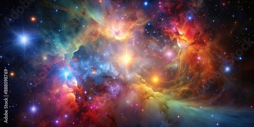 Colourful nebula with bright stars scattered across the night sky in deep space, Nebula, stars, space, galaxy, colorful