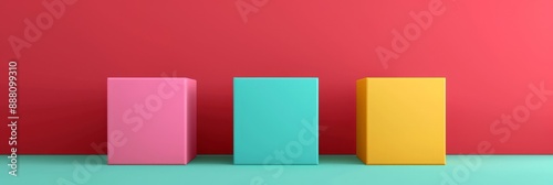 Vibrant Colored 3D Blocks on Red Background for Modern Design Concepts