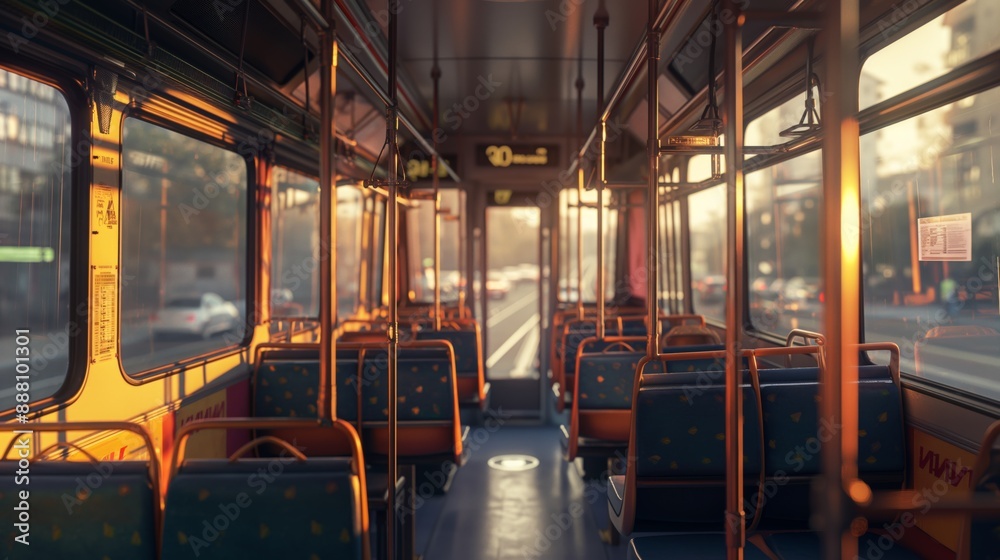 Fototapeta premium Empty city tram at sunset serene urban public transportation concept