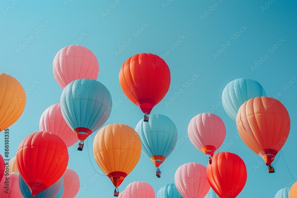 Vibrant Hot Air Balloons Floating in a Clear Blue Sky Vibrant Hot Air Balloons Floating in a Clear Blue Sky