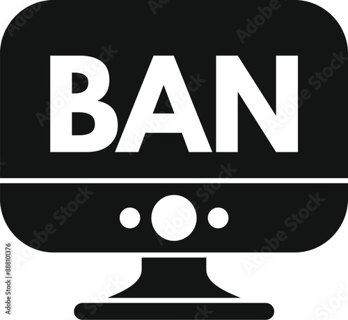 Black and white style icon showing a computer monitor displaying the word ban, representing internet censorship