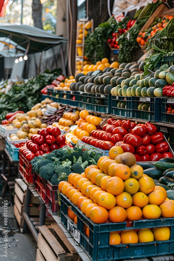 Vibrant Fresh Produce Display at a Local Market Vibrant Fresh Produce Display at a Local Market