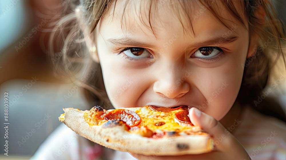 Fat girl eating a slice of pizza, unhealthy fast food. Unhealthy obesity lifestyle. Healthcare. exercise. Nutrition Fat girl eating a slice of pizza, unhealthy fast food. Unhealthy obesity lifestyle. Healthcare. exercise. Nutrition