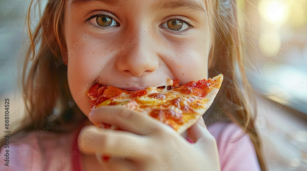 Fat girl eating a slice of pizza, unhealthy fast food. Unhealthy obesity lifestyle. Healthcare. exercise. Nutrition Fat girl eating a slice of pizza, unhealthy fast food. Unhealthy obesity lifestyle. Healthcare. exercise. Nutrition