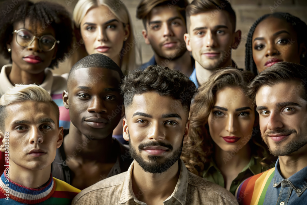 Obraz premium Closeup of gay, lesbian, genderless diverse people representing the diversity of the lgbtq community. Generative AI