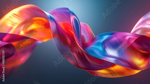 A vibrant 3D digital art piece featuring flowing abstract shapes with a glossy finish on a dark background.