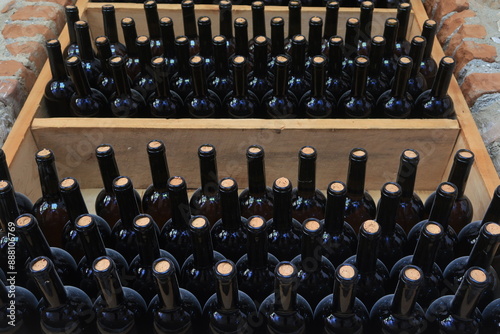 
Wine bottles aging in a Georgian cellar