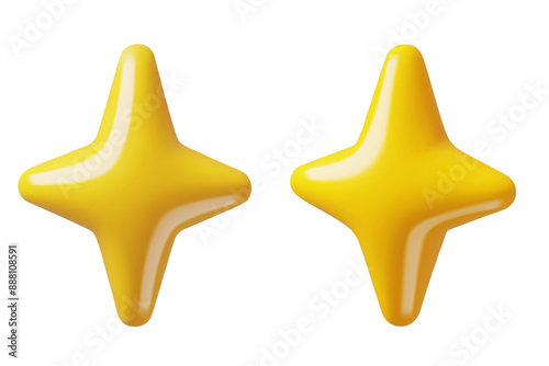 Four pointed stars or sparkles 3d realistic icons. Minimal three dimensional vector decorations isolated on white background. 