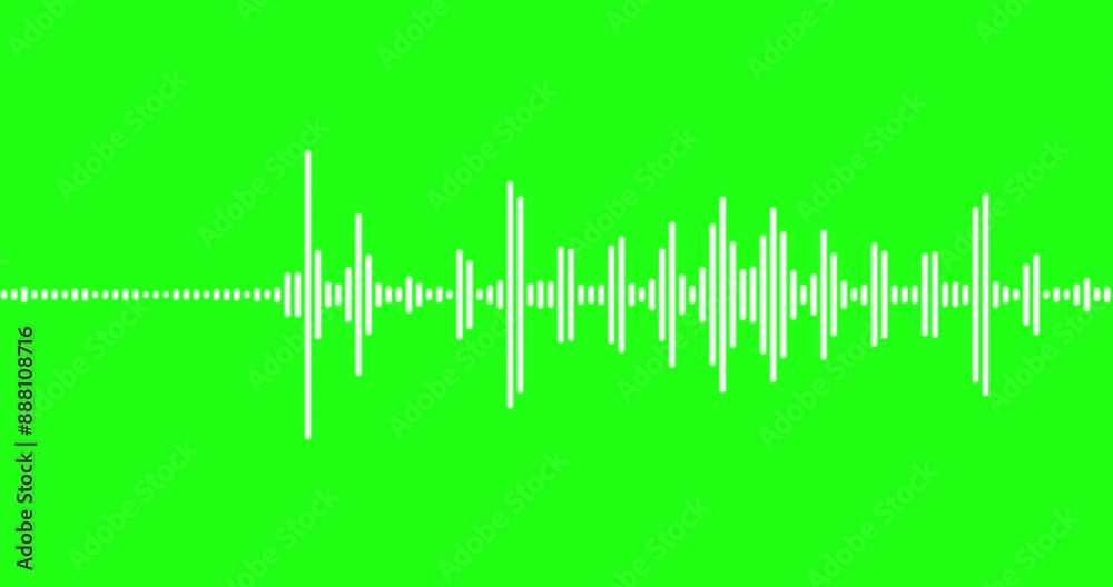 Sound waves meter. White audio waveform, seamless loop. Digital sound equalizer isolated on green screen