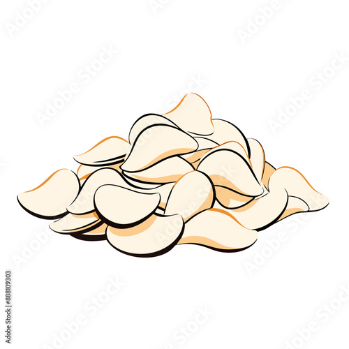 A pile of crisps, crispy potato chips isolated on white background, snack, crunchy