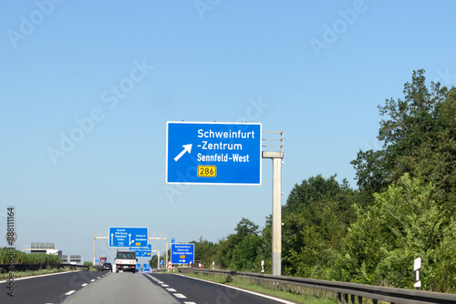 Autobahn A70, Ausfahrt Schweinfurt-Zentrum, Bundesstraße in Richtung Würzburg