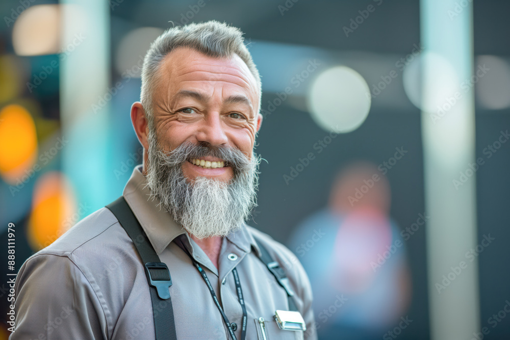 Smiling Worker in Uniform at Event Smiling Worker in Uniform at Event
