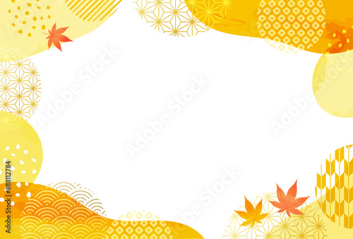 敬老の日　秋　紅葉　水彩風 曲線 和柄 フレーム	