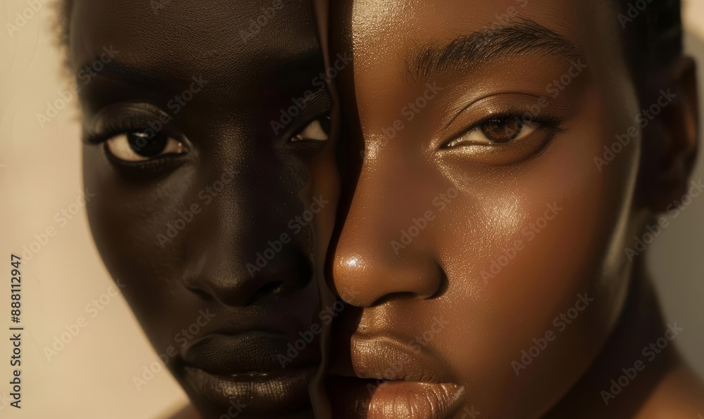 Close-up Dual Portrait with Warm Tones and Intense Shadows Close-up Dual Portrait with Warm Tones and Intense Shadows