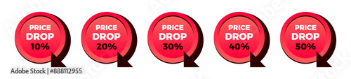 Price drop sale red logo set.