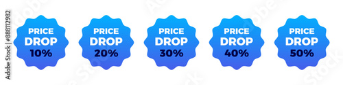 Price drop sale blue sticker set.