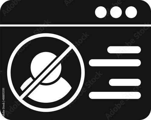 Black and white icon of a web page with a crossed out user profile, representing an account being blocked