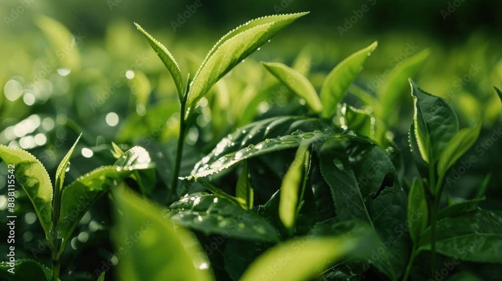 Close-up RAW Style of Premium Japanese green tea harvesting, first flush Close-up RAW Style of Premium Japanese green tea harvesting, first flush
