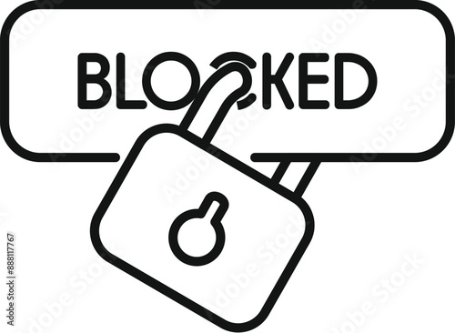 Padlock blocking access to blocked button symbolizing security
