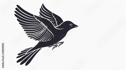 Wallpaper Mural Minimalistic black Slavic bird design on white background detailed feathers and flowing lines  Torontodigital.ca