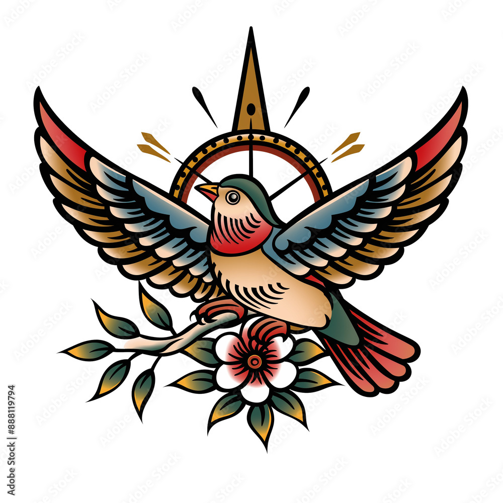 Fototapeta premium old school tattoo style dove